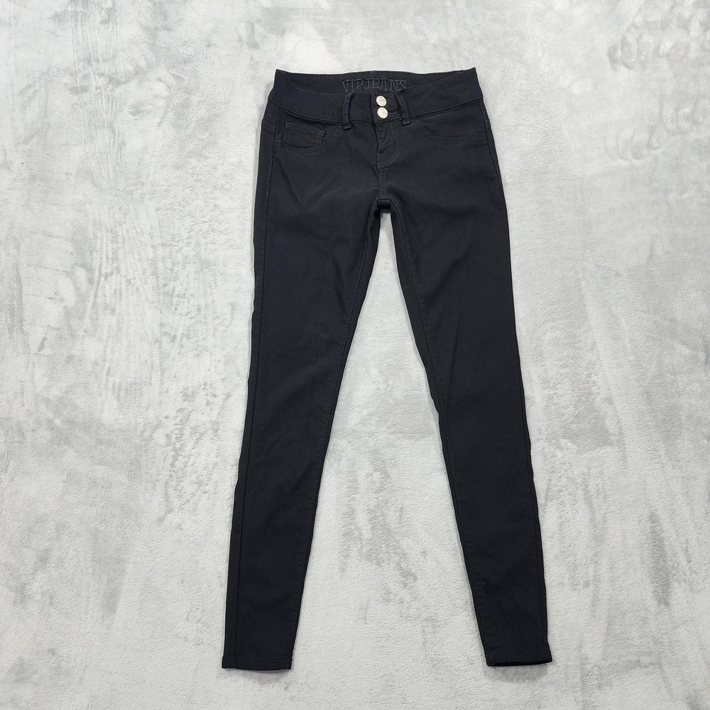 VIP Jeans Jeans Womens 3/4 Juniors Black Low Rise Skinny Stretch Denim Dark Wash